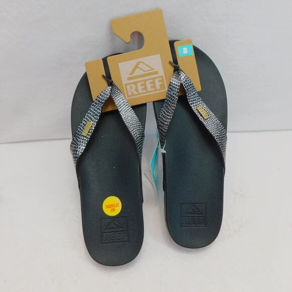 Reef Cushion Court Women's Snake Print Black Sassy Flip Flops Size 8 New - Picture 1 of 9